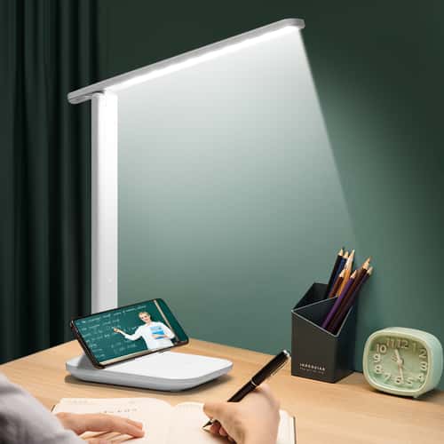 USB Rechargeable LED Desk Lamp with Dual Heads Touch Control, Eye Protection, Brightness Modes