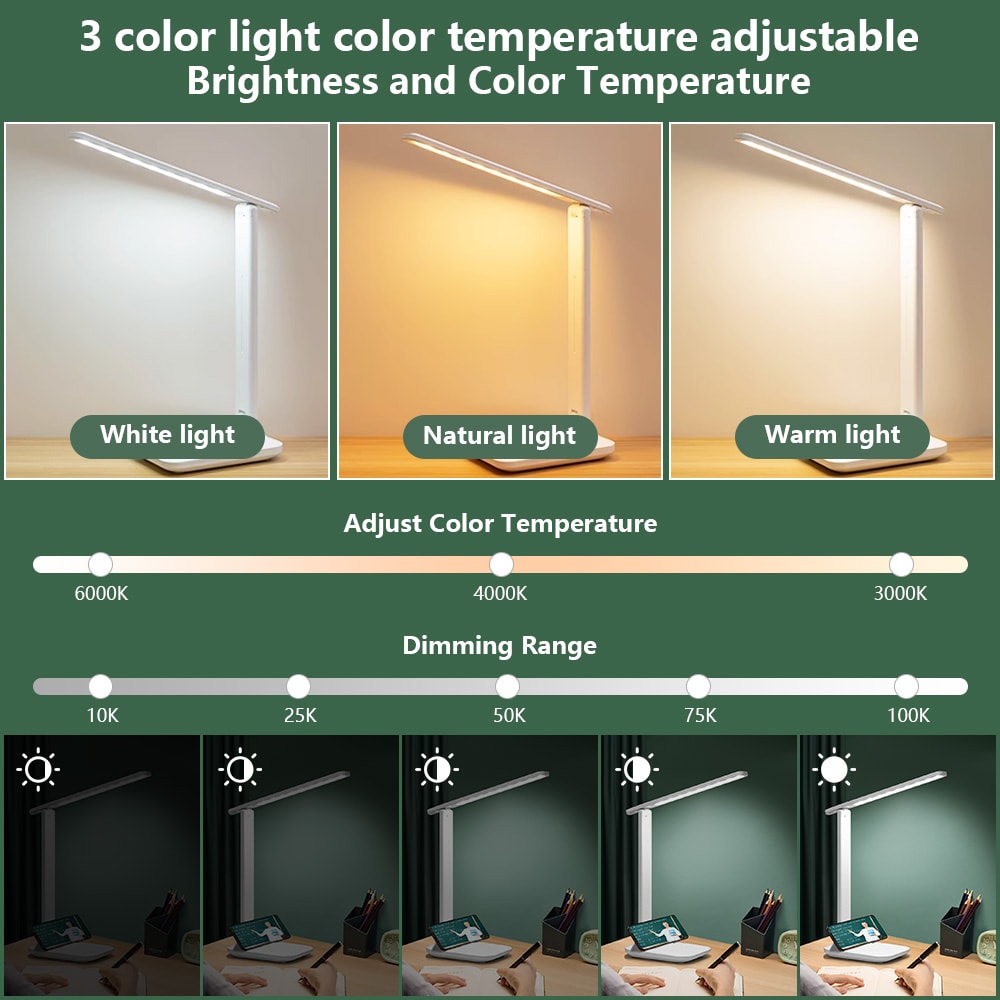 USB Rechargeable LED Desk Lamp With Dual Heads Touch Control Eye Protection Brightness Modes 3