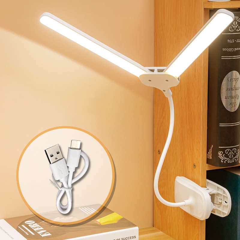 USB Rechargeable LED Desk Lamp With Dual Heads Touch Control Eye Protection Brightness Modes 7
