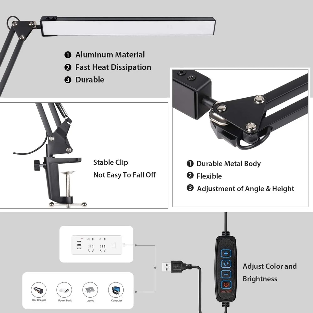 Adjustable Metal Swing Arm Desk Lamp With Clamp Eye Caring Architect Desk Light Color Modes With Me 2