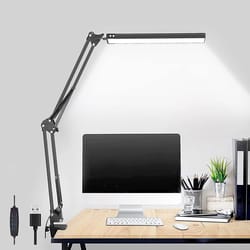 adjustable metal swing arm desk lamp with clamp, eye caring architect desk light, color modes with memory function