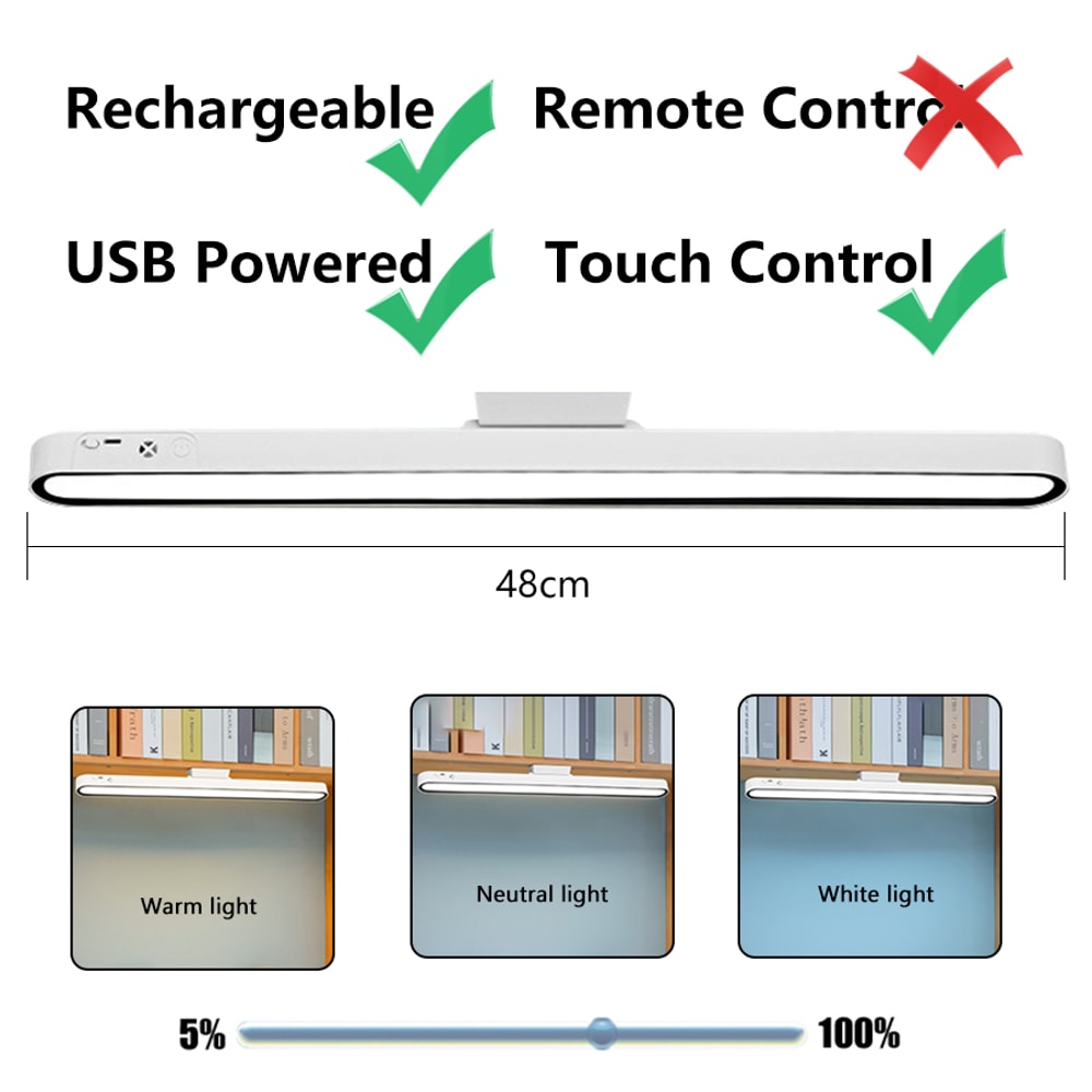 Magnetic Hanging Table Lamp, Remote Control Stepless Dimming LED, USB Rechargeable Night Light for Learning and Reading