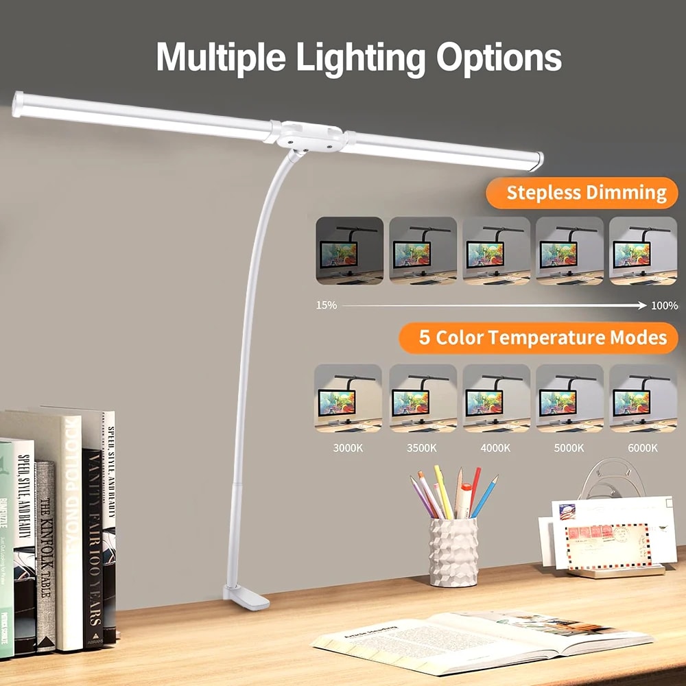 Dimmable LED Desk Lamp With Clip Foldable Swing Arm DoubleSingle Head For Workstation 2