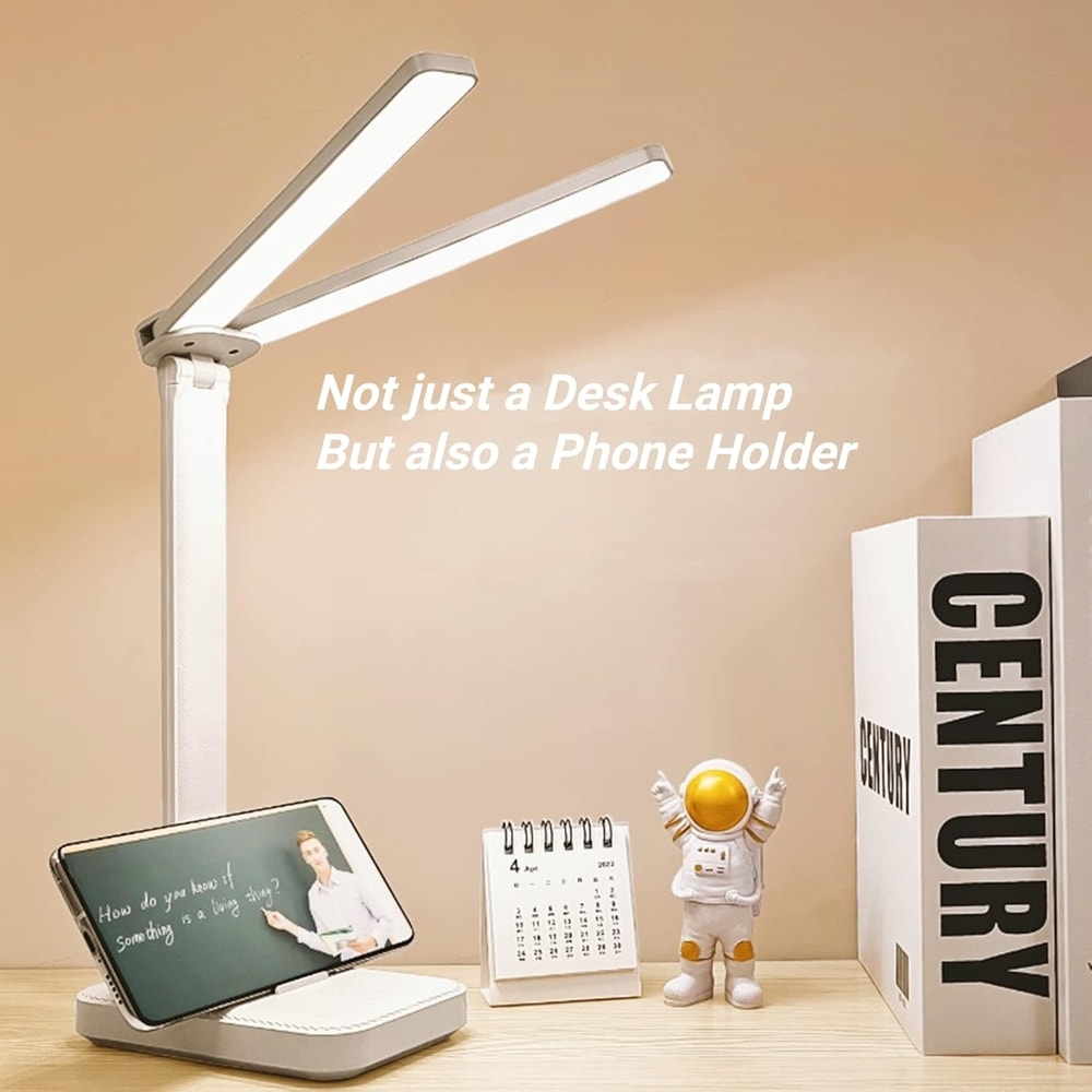 Foldable LED DoubleHead Desk Lamp USB Rechargeable Dimmable Touch Night Light EyeProtection Bedside 4