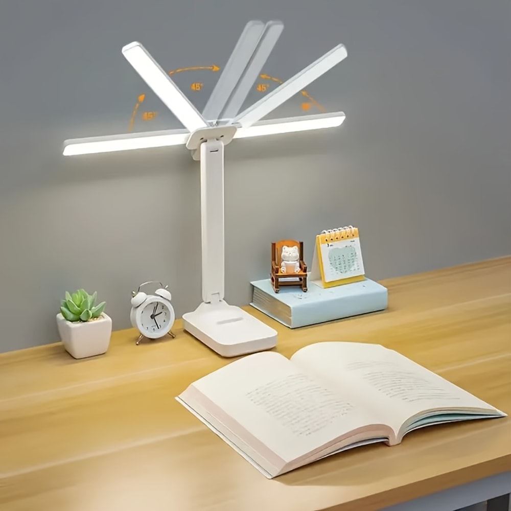 Foldable LED DoubleHead Desk Lamp USB Rechargeable Dimmable Touch Night Light EyeProtection Bedside 1