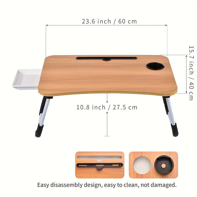 Portable Foldable Lap Table With Cup Holder Drawer Tablet Stand Laptop Bed Tray Foldable Legs Bed L 4