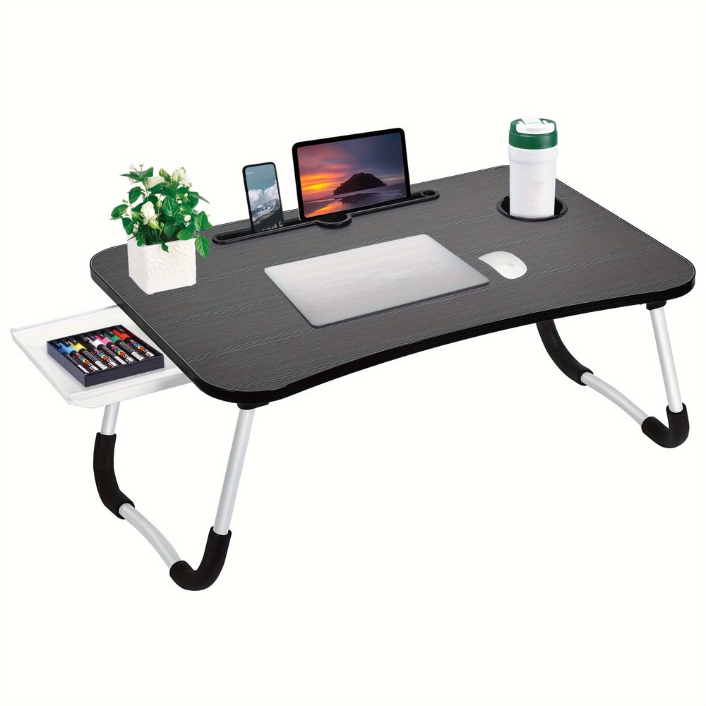 Portable Foldable Lap Table With Cup Holder Drawer Tablet Stand Laptop Bed Tray Foldable Legs Bed L 7