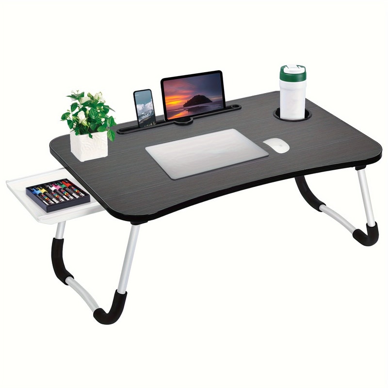 Portable Foldable Lap Table With Cup Holder Drawer Tablet Stand Laptop Bed Tray Foldable Legs Bed L 7