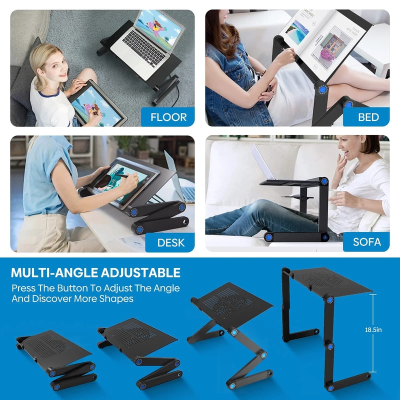 Portable Laptop Table Stand Adjustable Aluminum Desk Riser With Mouse Pad Cooling Holder For Bed An 4