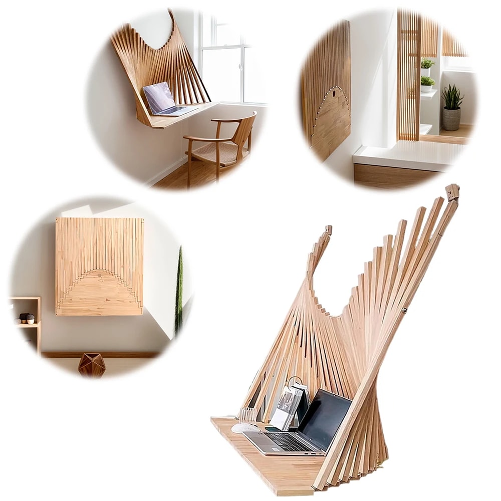 Solid Wood Folding Wall Desk Minimalist Wall Mounted Computer Desk Space Saving Hanging Office Tabl 2