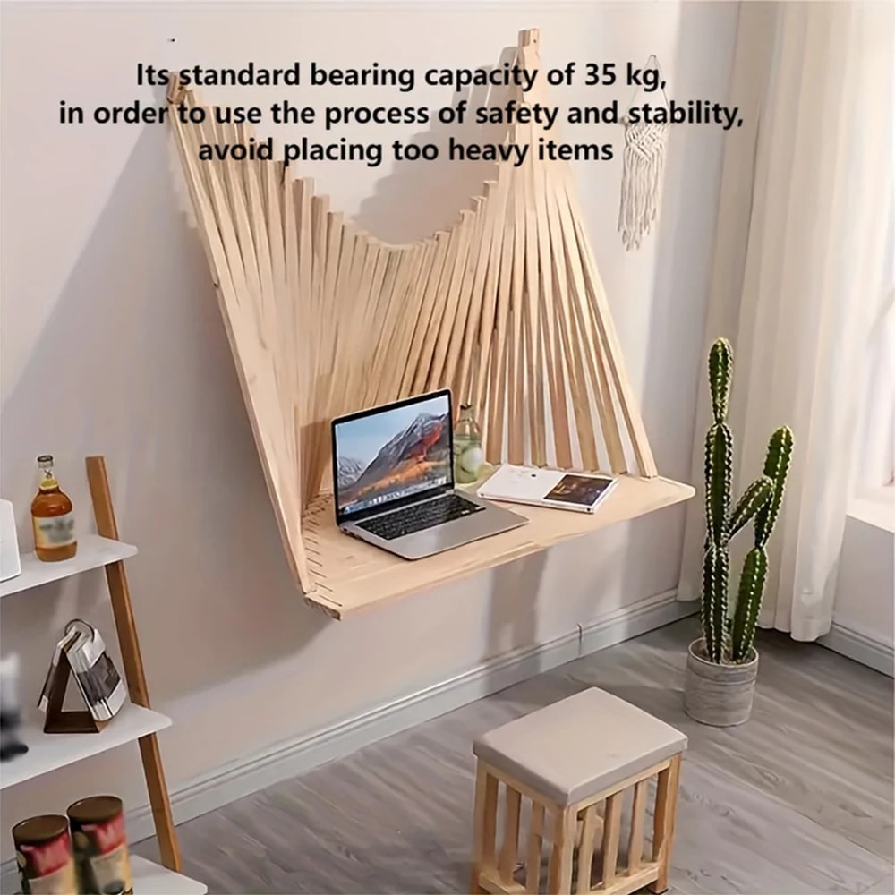 Solid Wood Folding Wall Desk Minimalist Wall Mounted Computer Desk Space Saving Hanging Office Tabl 3