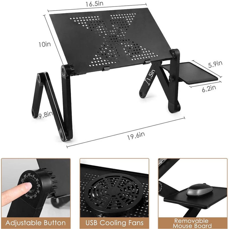 Foldable Adjustable Laptop Stand Aluminum Laptop Desk With Large Cooling Fan Mouse Pad For Bed Sof 4