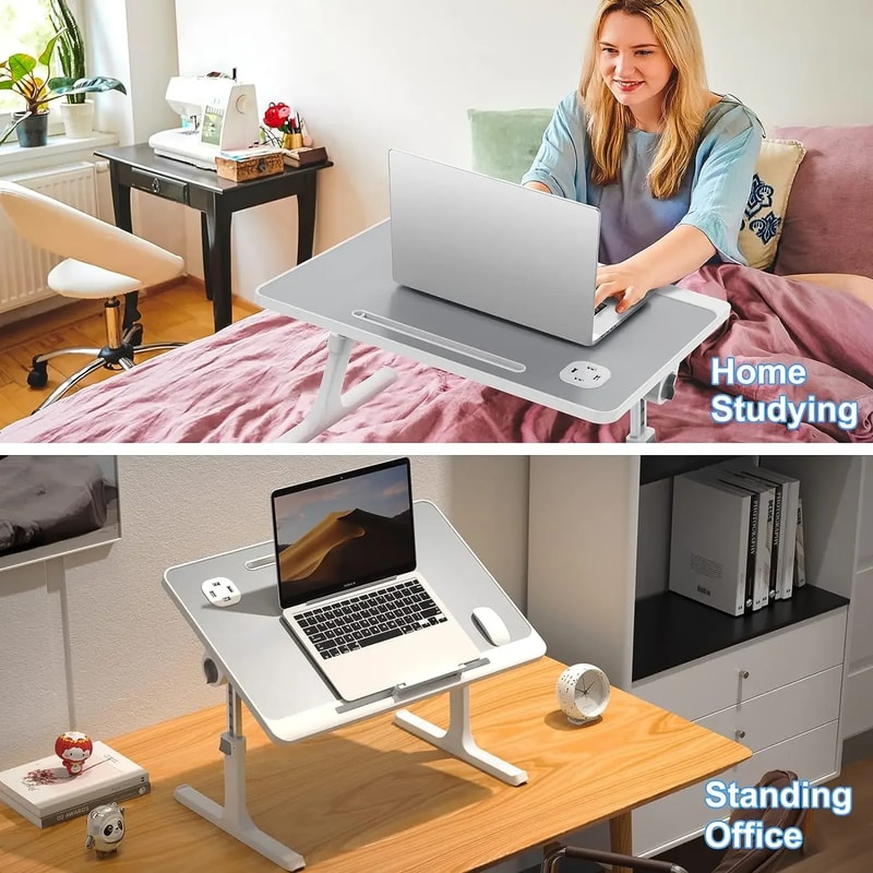 Adjustable Foldable Bed Desk For Laptop Movable Laptop Lap Desk Bed Table With Drawer And USB Ports 1
