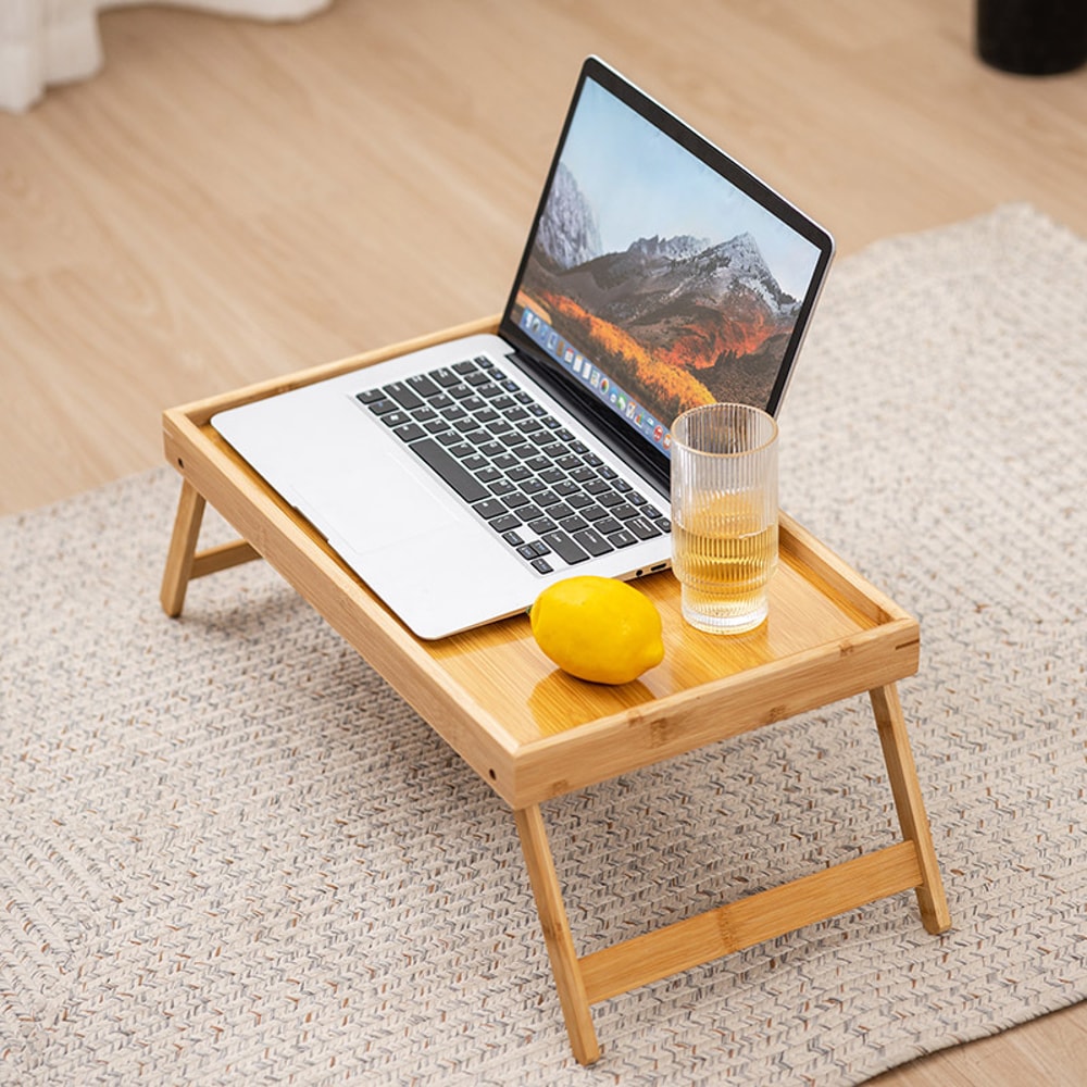 Bamboo Bed Tray Table With Folding Legs Portable Snack Tray For Sofa Eating Drawing Platters Lap De 1