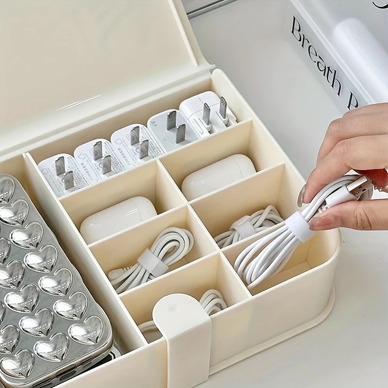 Desktop Cable Management Storage Box For Power Cords Phone Case Charger Plugs Data Cables Headphone 5