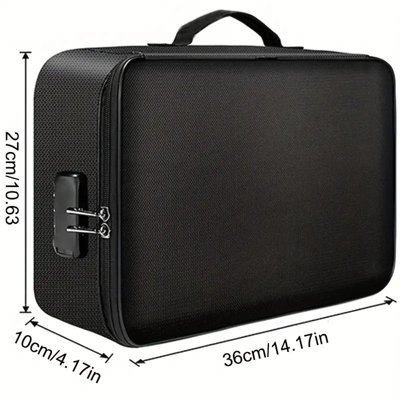 Waterresistant Zipper Portable Laptop Fireproof Black Document Bag Multicompartment File Certificat 2