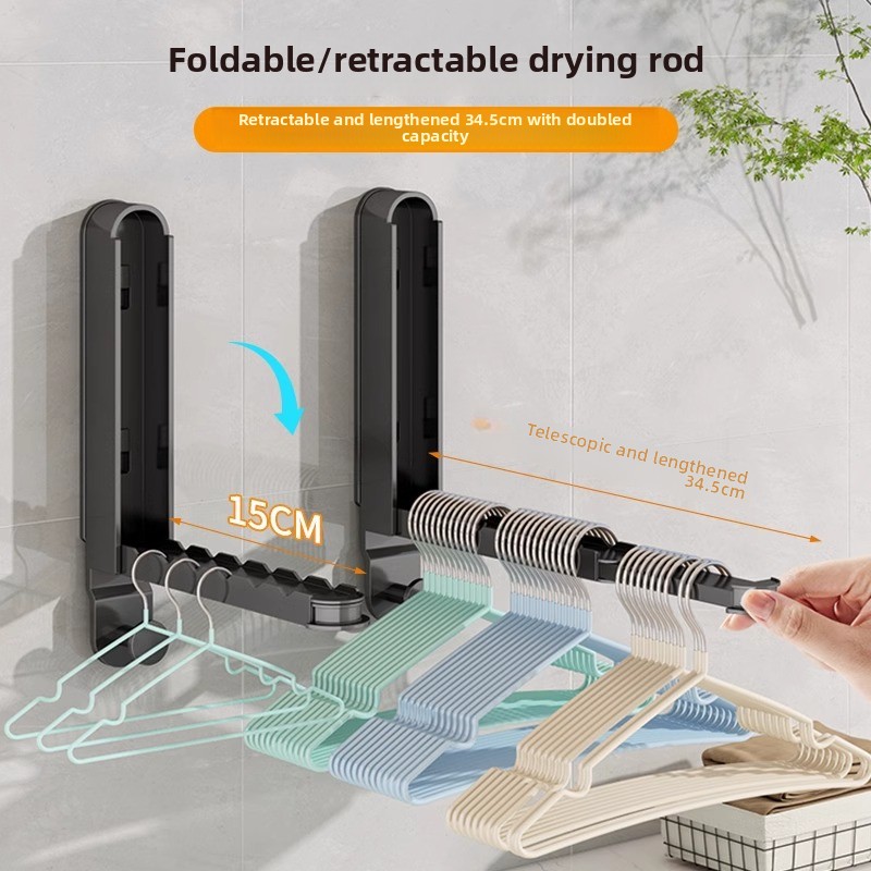 Retractable Foldable Clothes Rack No Drilling Aerospace Aluminum Hanger For Balcony Bathroom Indoor 2