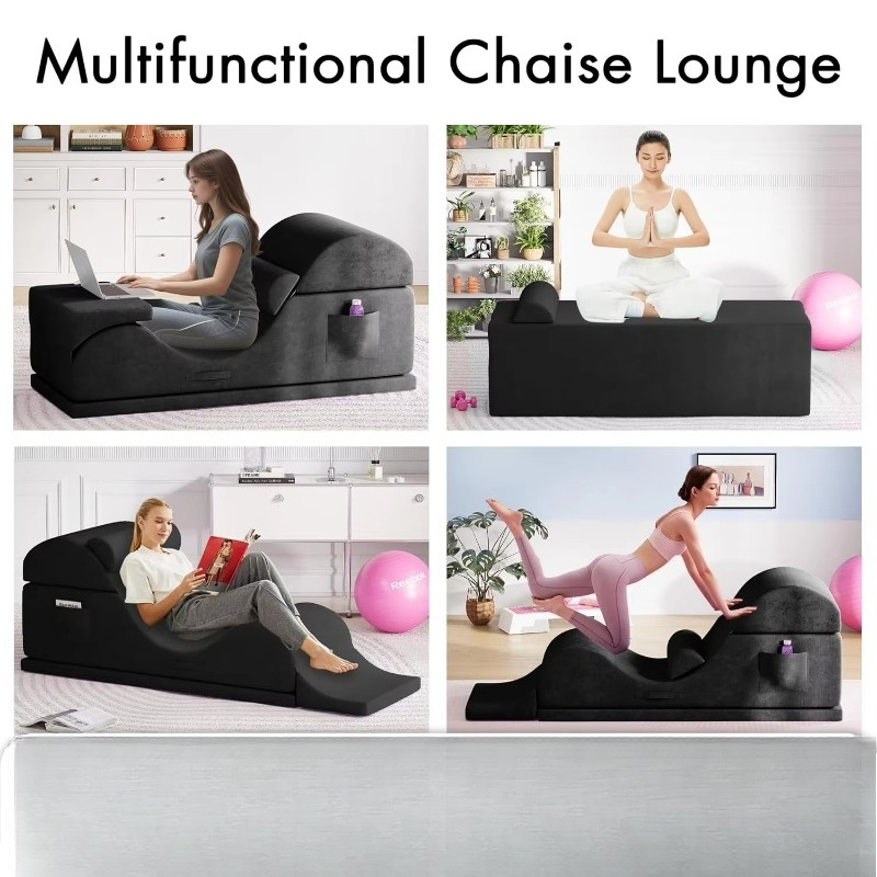 Ergonomic Adult Convertible Yoga Chair Foam Lounge Washable Cover Waist Pillow Side Pouch For Relax 5