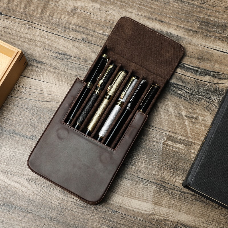 Handmade FAMILY Fountain Pen Case Leather Holder Retro Pen Box Pen Pouch Organizer For Men Women Bo 1