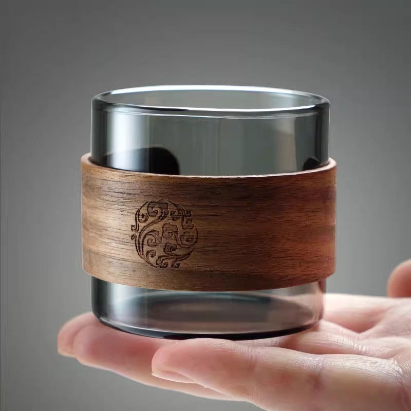 Home Coffee Espresso Mug Set Heatresistant Glass Tea Cup Scald Proof Wooden Holder Kungfu Tea Maste 3