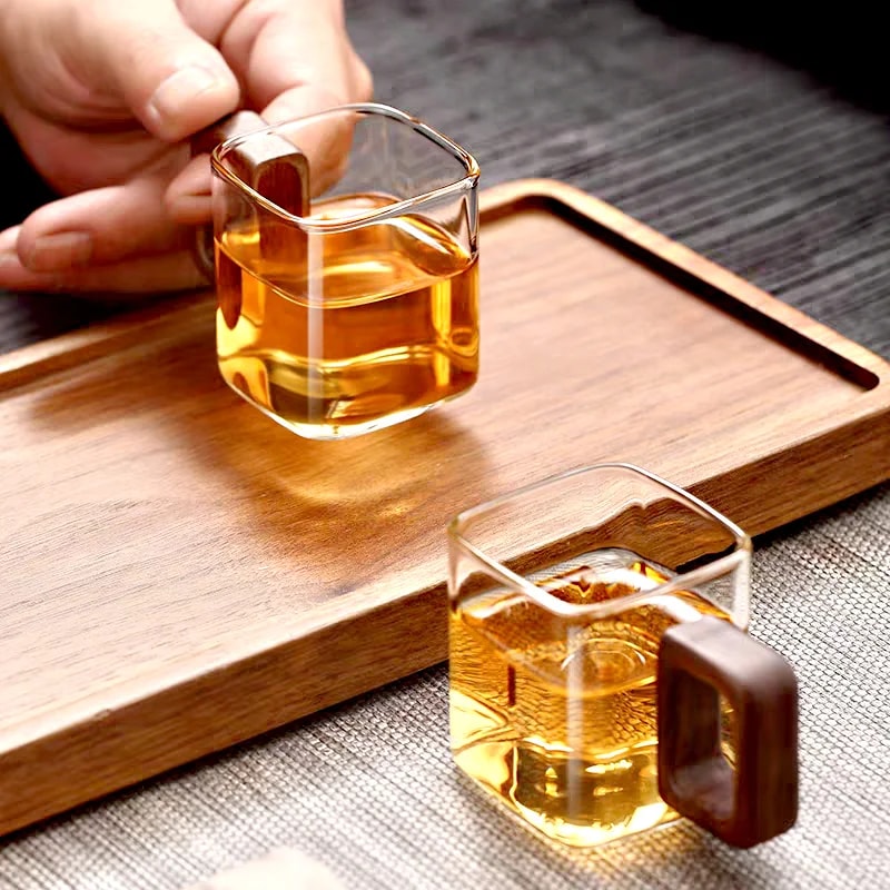 Fresh Ground Coffee Glass Mug With Walnut Wooden Handle Small Capacity Home Breakfast Milk Tea Cups 3