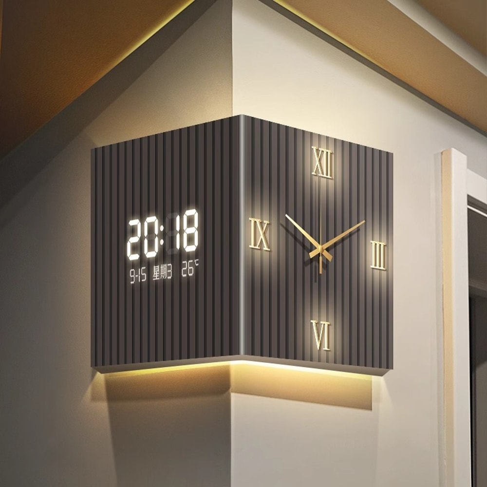 SpaceSaving Modern Dual Sided Corner Clock Frameless Wall Decor For Living Room Minimalist Bedroom 3