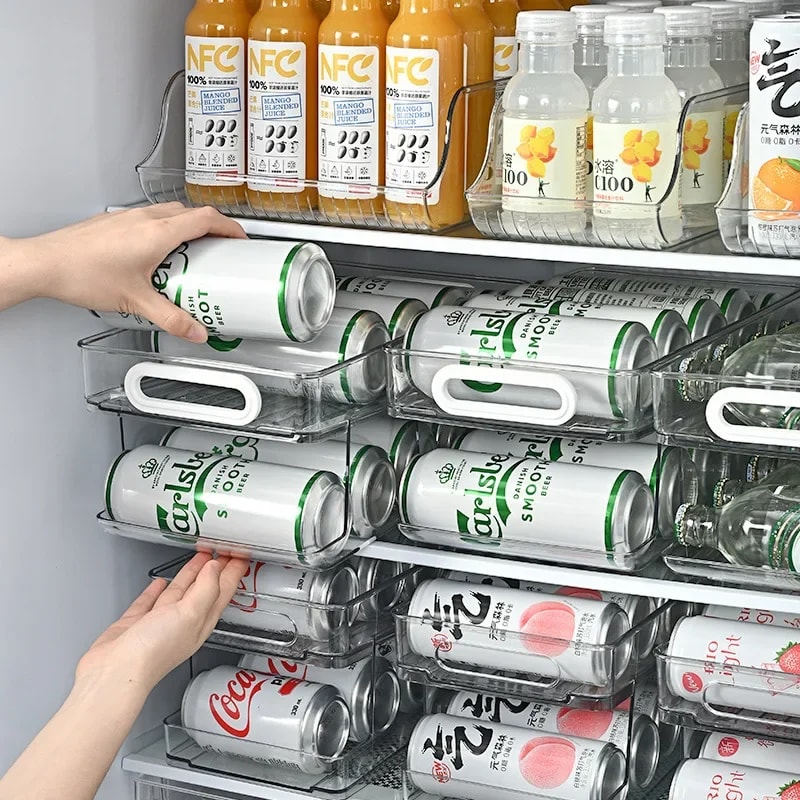 Pop Soda Can Dispenser For Fridge Stackable Refrigerator Organizer Bins Beverage Holder Clear Plast 0