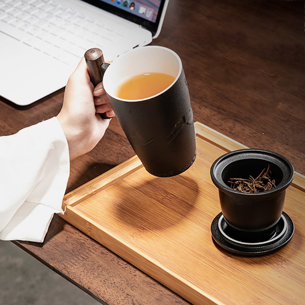 Luxury Ceramic Mug With Lid Large Capacity Wooden Handle Retro Tea Cup Personalized Office Thermal 1