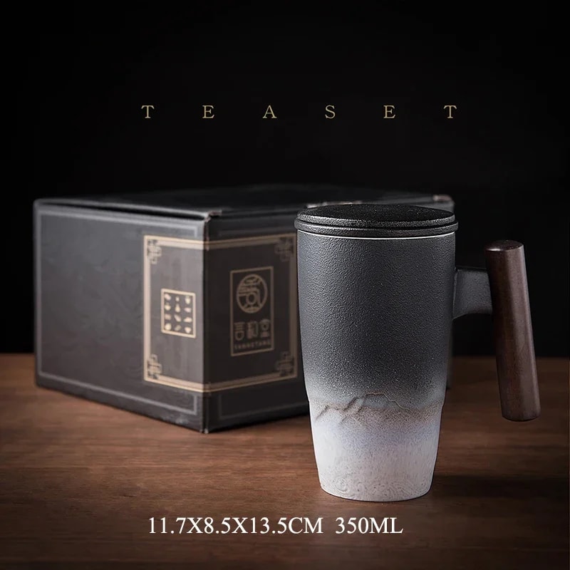 Luxury Ceramic Mug With Lid Large Capacity Wooden Handle Retro Tea Cup Personalized Office Thermal 6