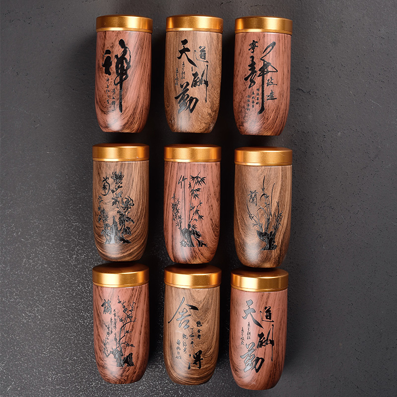 Purple Sand Tea Caddy Portable Ceramic Tea Can Imitation Wood Grain Medium Puer Tea Box Sealed Cans 4