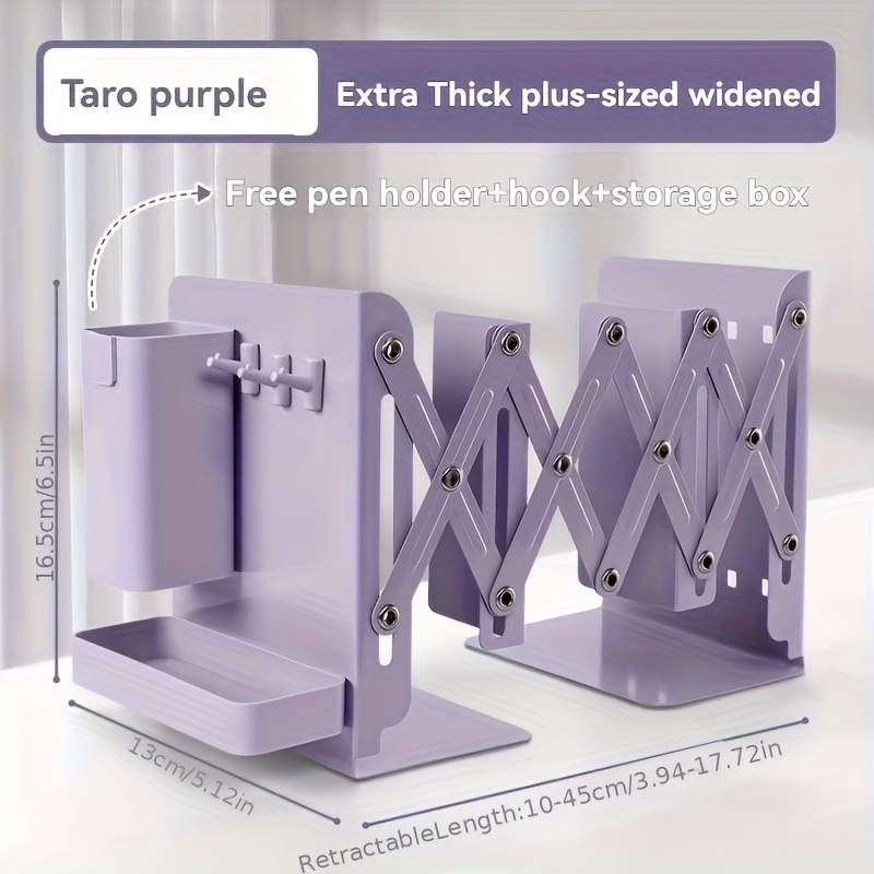 Retractable Bookends With Pen Holder Hooks And Storage Boxes Foldable SpaceSaving Desktop Organizer 7