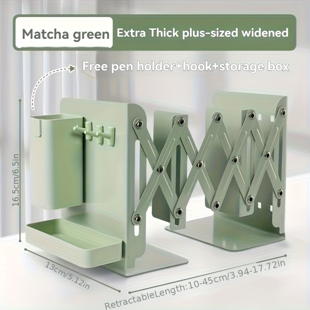 Retractable Bookends With Pen Holder Hooks And Storage Boxes Foldable SpaceSaving Desktop Organizer 8