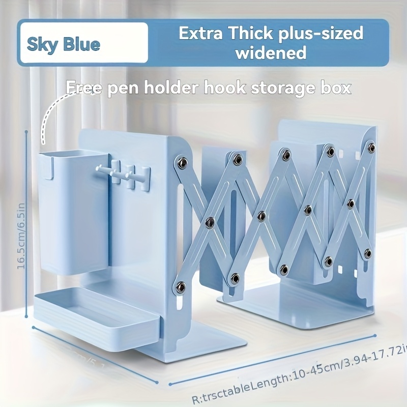 Retractable Bookends With Pen Holder Hooks And Storage Boxes Foldable SpaceSaving Desktop Organizer 9