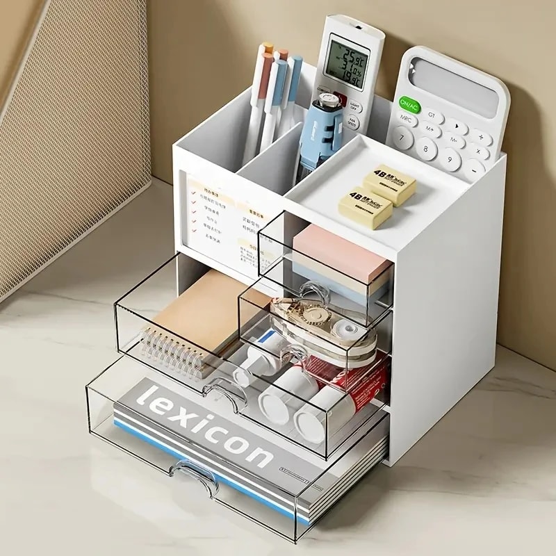 Desk Organizer Desktop Combination Drawer Storage Box Pen Holder Office Accessories Reasonable Part 1