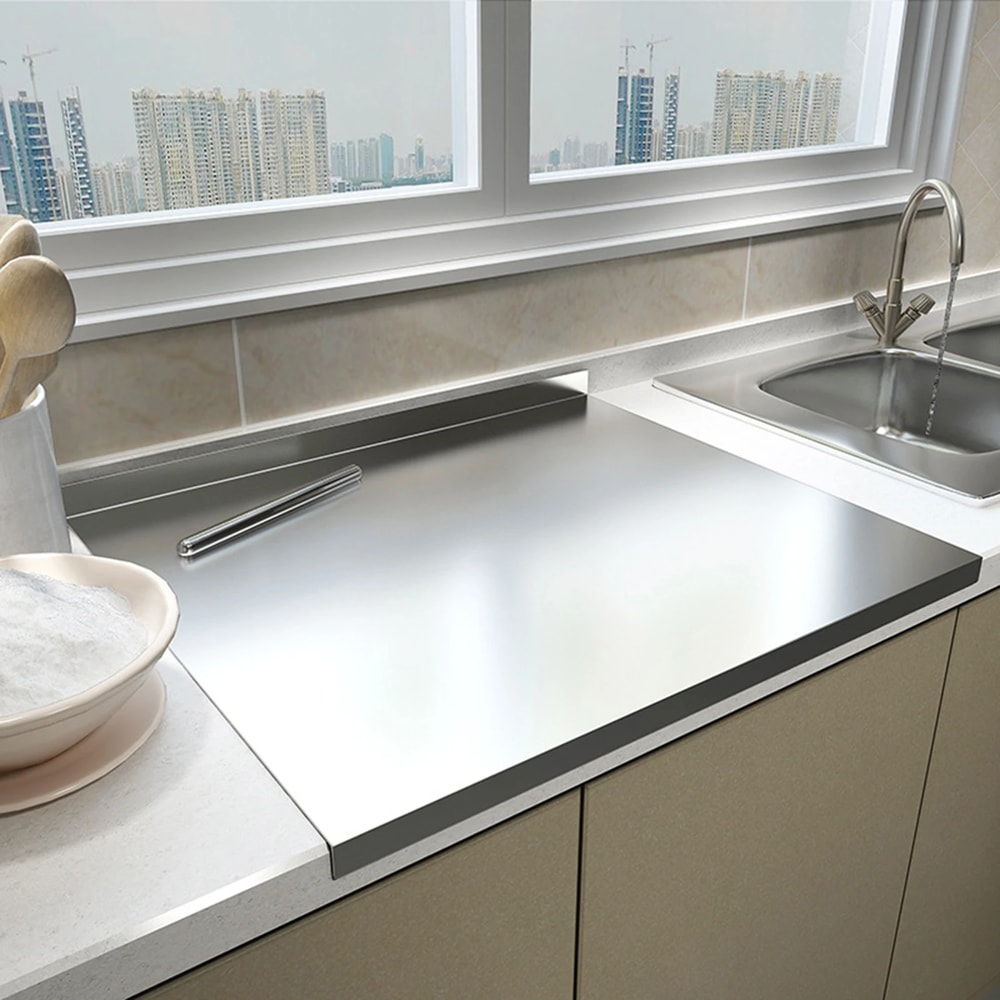 Multifunction Stainless Steel Cutting Board with Lip, Pastry Baking Board, Fruit Meat Chopping Board, Countertop Protect