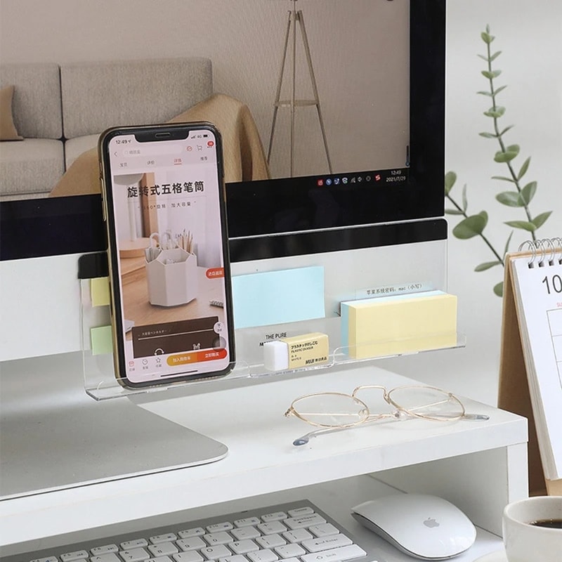 Desk Side Storage Rack, Message Board Under Computer Monitor, Phone Charging Holder, Memo Stickers Organizer for Office