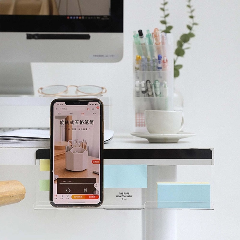 Desk Side Storage Rack, Message Board Under Computer Monitor, Phone Charging Holder, Memo Stickers Organizer for Office
