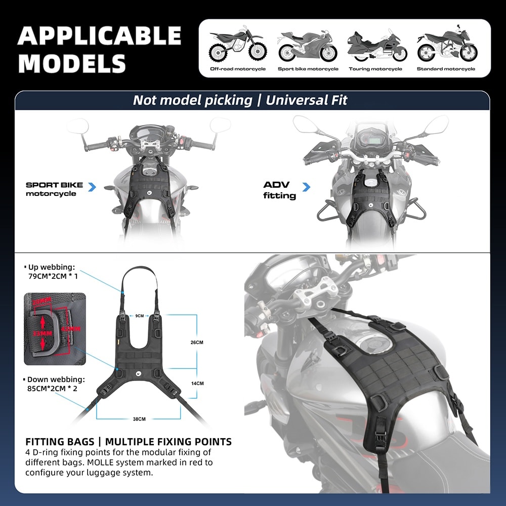OffRoad Compatible Universal Motorcycle Tank Bag Base Tank Vests Set For MultiPurpose Use 2