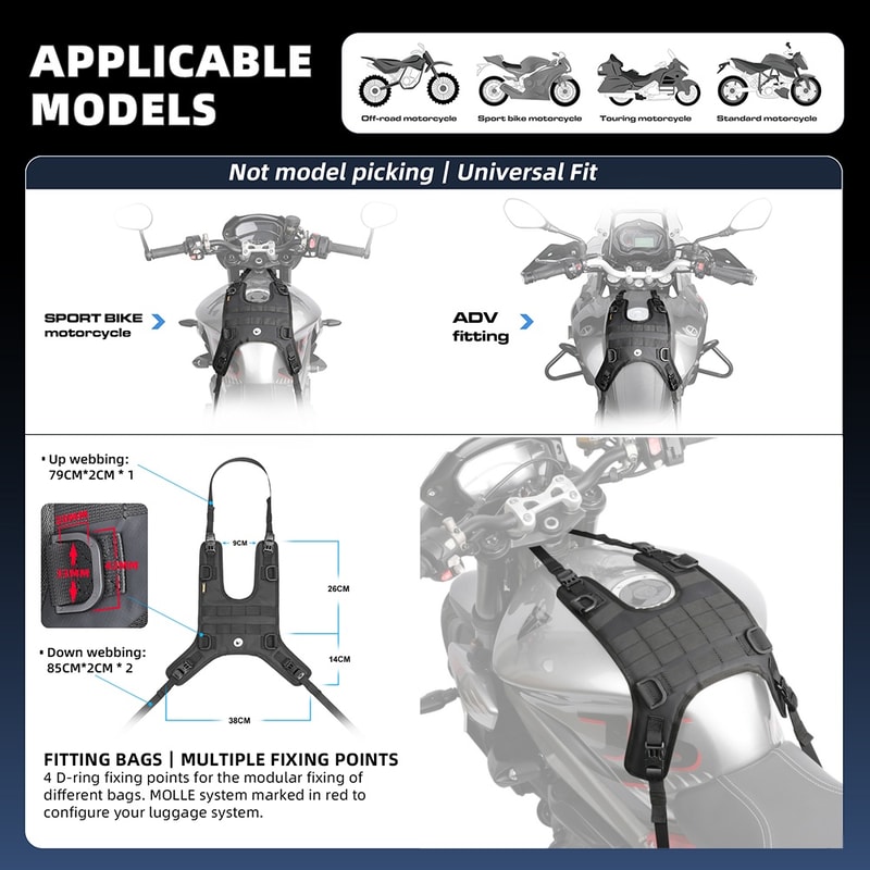 OffRoad Compatible Universal Motorcycle Tank Bag Base Tank Vests Set For MultiPurpose Use 2
