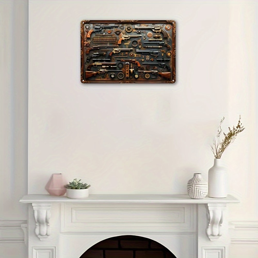 Rustic Aluminum VintageStyle GunThemed Metal Wall Sign Decorative Plaque For Bar Garage Home Cafe D 4