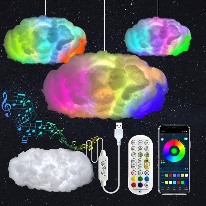 Thunder Cloud LED Light, Remote Control, APP DIY Color Changing Lamp, Perfect for Game Room, Party, Club, Home Decor