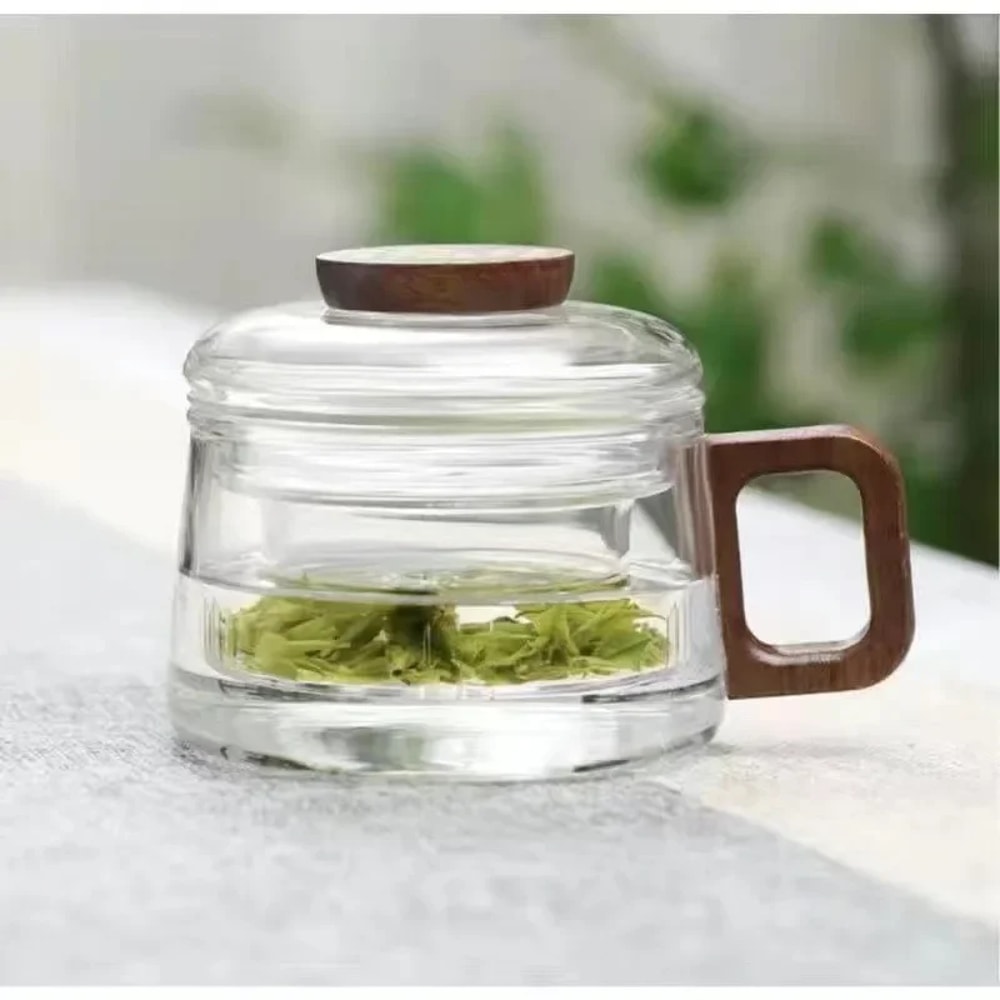 High Borosilicate Glass Teacup Glass Tea Cup With Filter And Wooden Handle Home Office Tea Separati