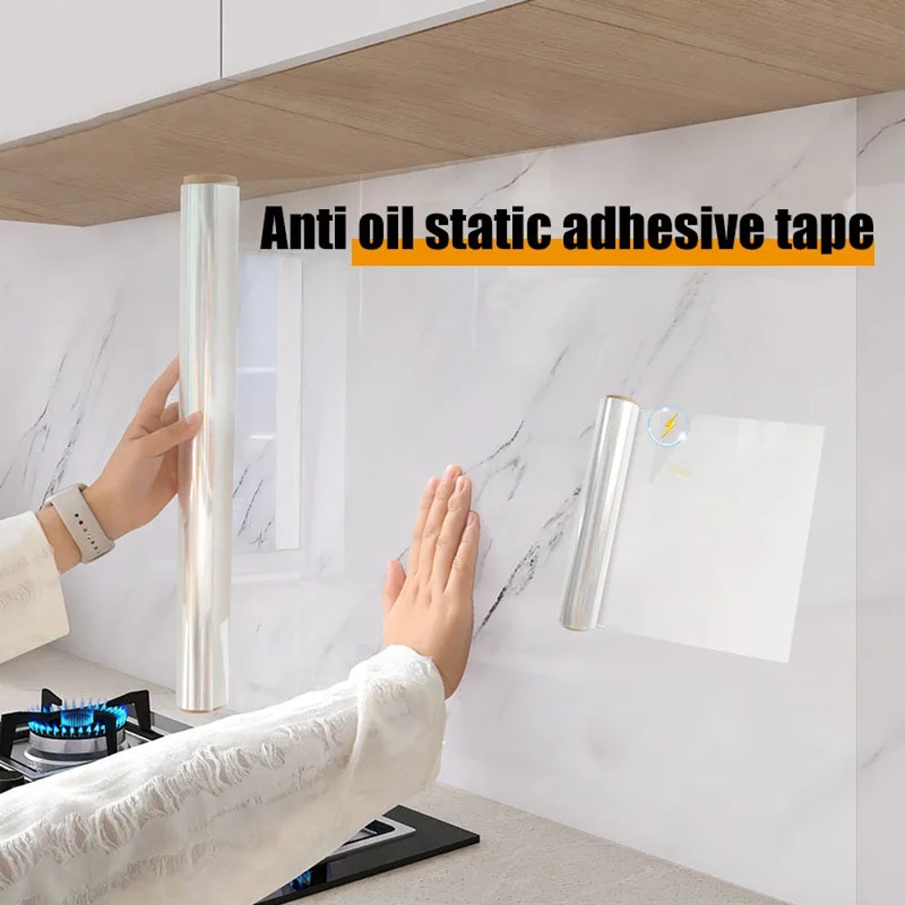 Transparent Waterproof and Oil-Proof Static Wallpaper, Kitchen Stove Anti-Fouling Sticker, High Temperature Resistant