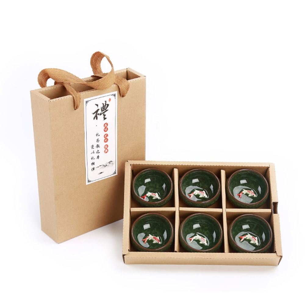 Kung Fu Tea Set Crackle Glaze Gift Package 3D Golden Fish China Tea Cup Set Chinese Teacup Sets Tra 3