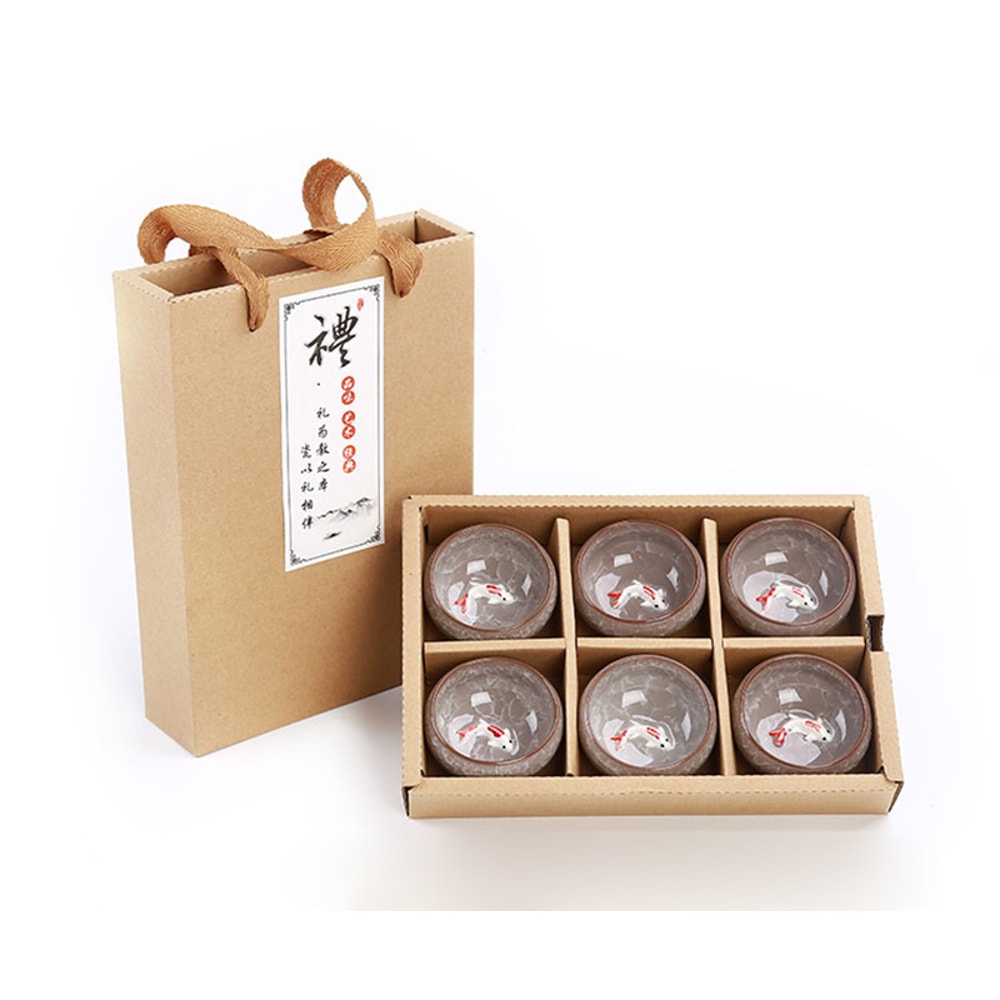 Kung Fu Tea Set Crackle Glaze Gift Package 3D Golden Fish China Tea Cup Set Chinese Teacup Sets Tra 5