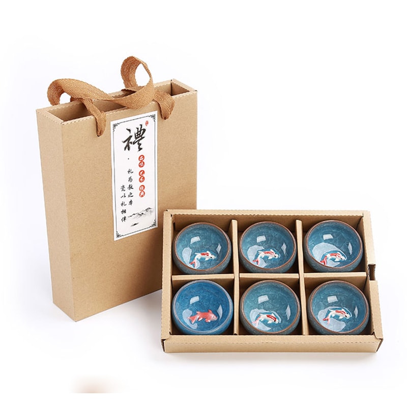Kung Fu Tea Set Crackle Glaze Gift Package 3D Golden Fish China Tea Cup Set Chinese Teacup Sets Tra 8