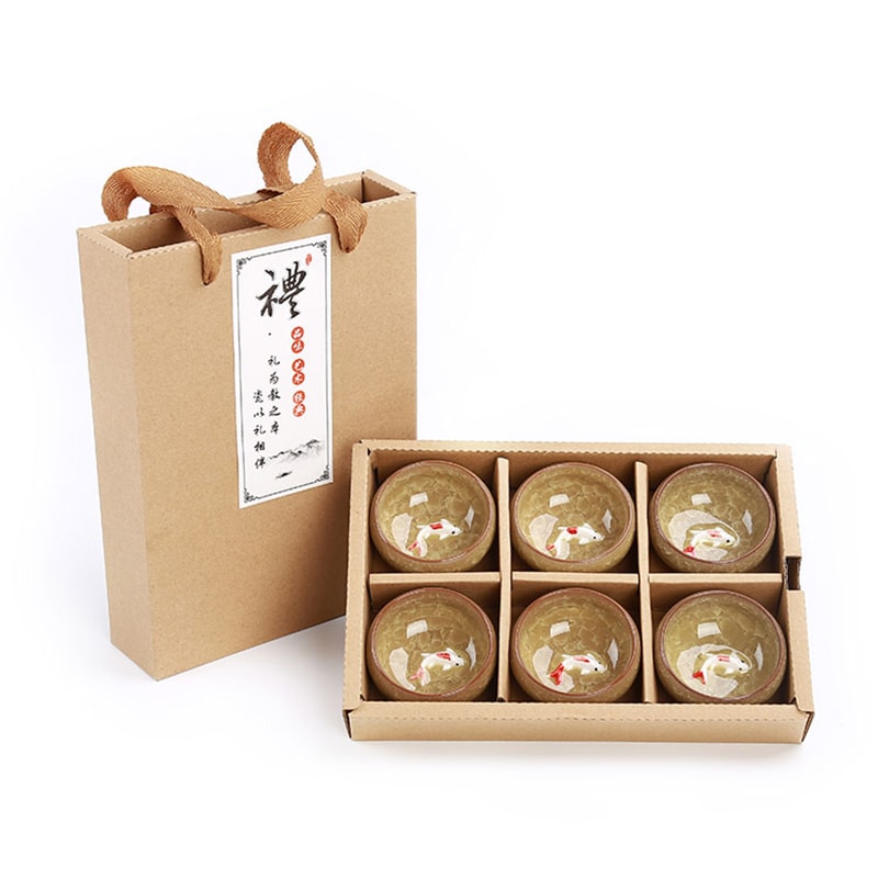 Kung Fu Tea Set Crackle Glaze Gift Package 3D Golden Fish China Tea Cup Set Chinese Teacup Sets Tra 9