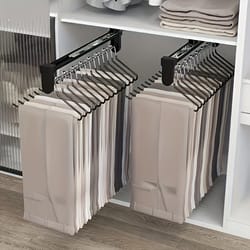 adjustable pull out clothes storage rod, foldable metal hanging rail for wardrobes, space saving drying rack