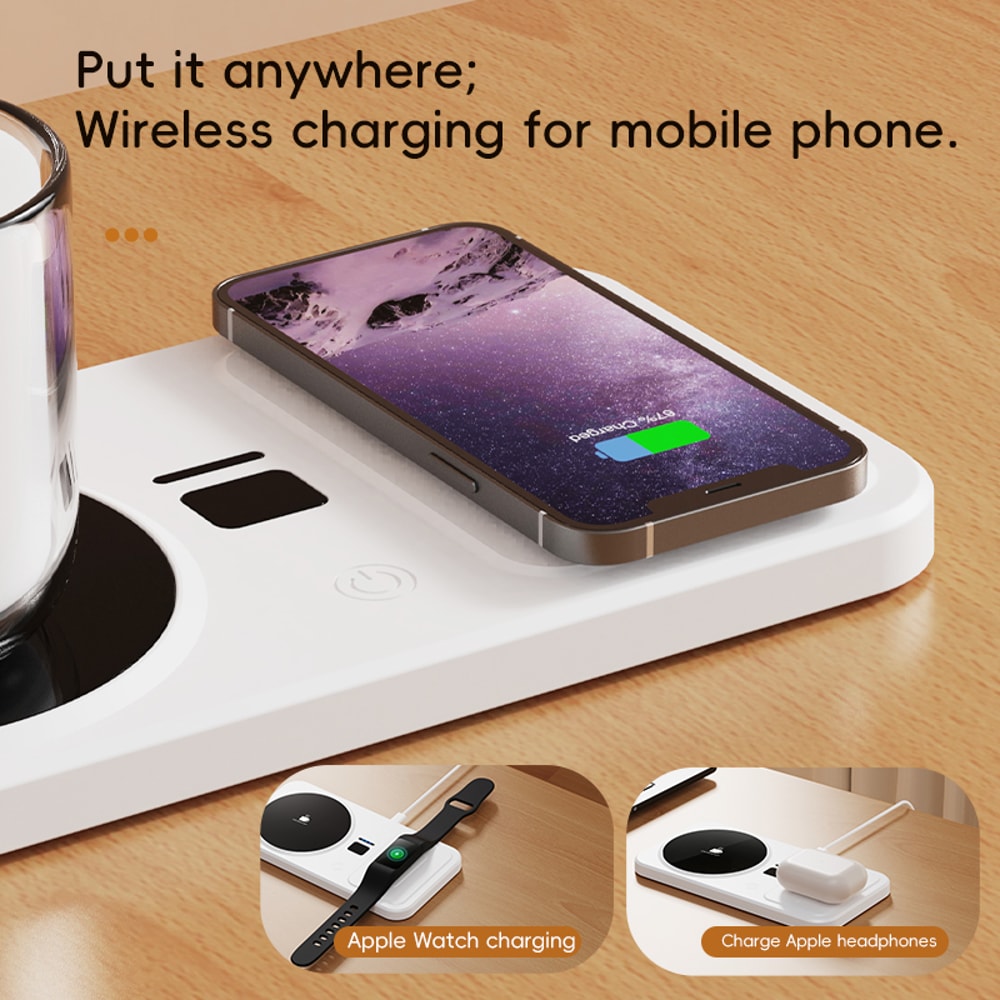 2 In 1 Wireless Charging Thermostatic Cup Mat Coffee Milk Heating Cup Three Gears Heating Control C 2