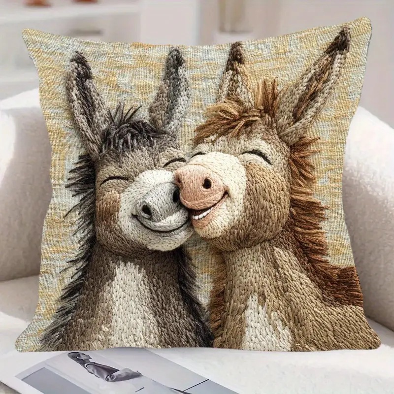 Cartoon Donkey Pillowcase Short Plush Smiling Donkey Cushion Cover Decorative Bed Pillow Case For H 4